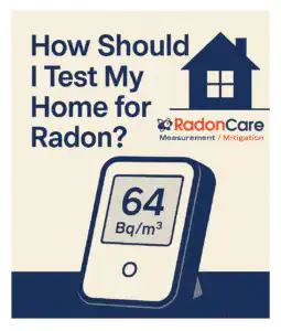 Digital Radon Monitor Reading 64 Bq/M³ With Radoncare Logo Above