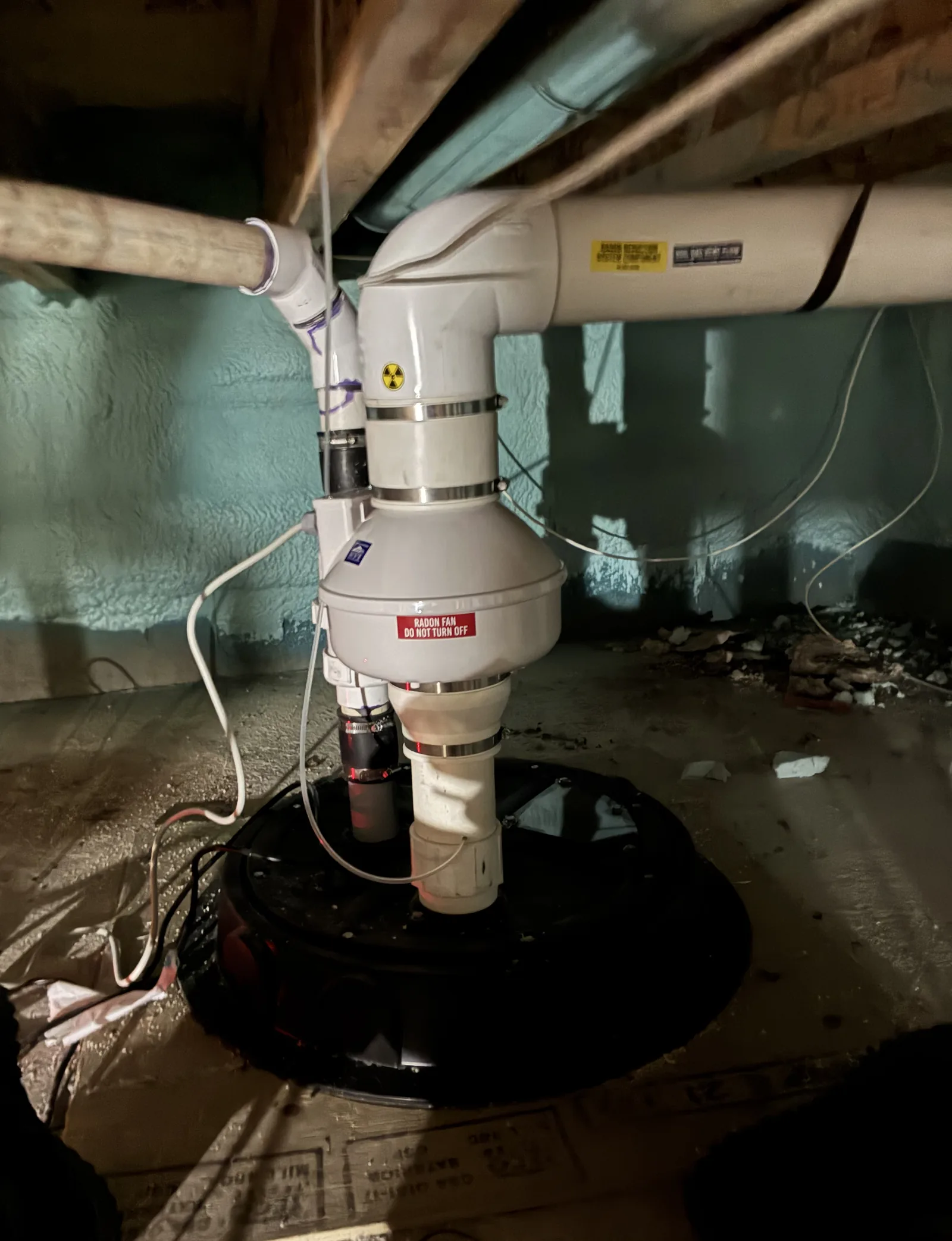 Radon Fan On A Sealed Sump Lid In A West Kelowna Crawlspace